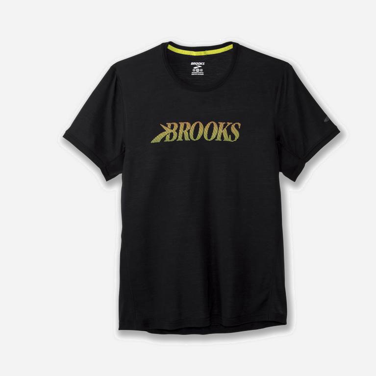 Brooks Distance Graphic Hardloopshirt voor Heren Zwart/Groen Geel (GHAOB-7645)